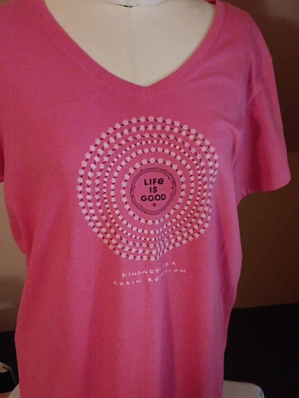 Life Is Good Women's Pink V-Neck Tee - 'Life Is Good' Graphic